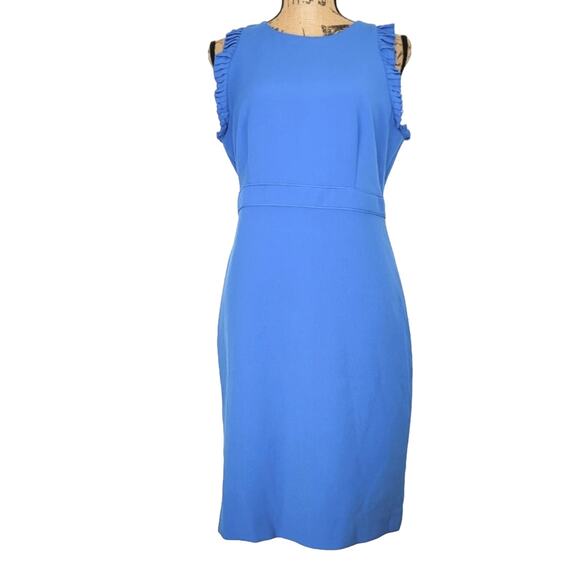 Ann Taylor Blue Ruffle Cap Sleeve Empire Dress NWT Size10P - Picture 2 of 14